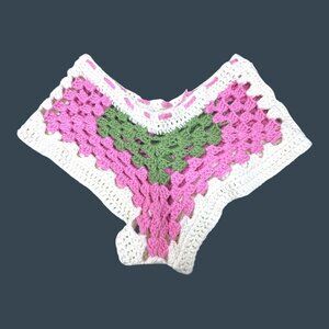Handmade Crochet Shorts Pink Green M L Panties Boho Hippie Y2K Granny Grandma